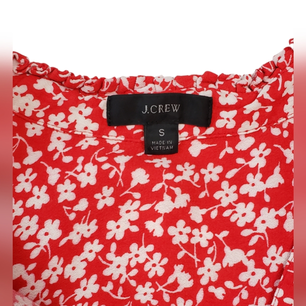 J. Crew Ditsy Floral Tiered Shirtdress Sz S  Red White Cottagecore Twee Prarie - Picture 10 of 13